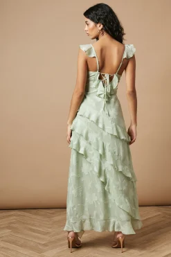 Robe Maxi à Imprimé Jacquard et Volants Petite