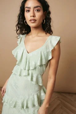 Robe Maxi à Imprimé Jacquard et Volants Petite