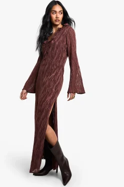 Robe Maxi Jacquard avec Volants et Fente Latérale