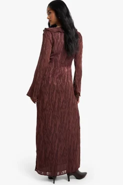 Robe Maxi Jacquard avec Volants et Fente Latérale