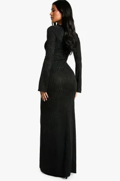 boohoo Robe Maxi Jacquard à Détail Drapé pour Silhouettes Statuesques<Femme Robes À Manches Longues|Robes