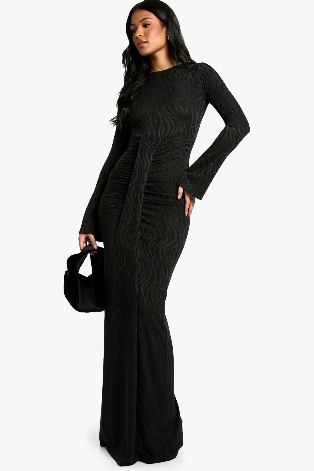 boohoo Robe Maxi Jacquard à Détail Drapé pour Silhouettes Statuesques<Femme Robes À Manches Longues|Robes