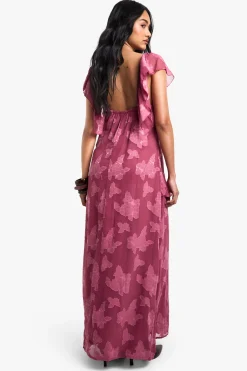 Robe Maxi Jacquard Fleurie à Volants