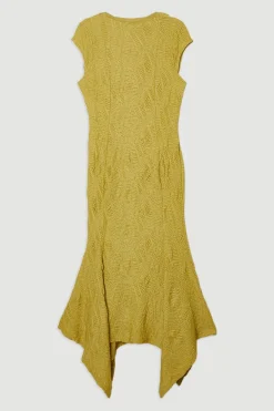 Robe Maxi Jersey Petite à Ourlet Asymétrique et Détails de Finition Manches Courtes Texturée