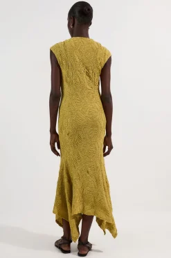 Robe Maxi Jersey Petite à Ourlet Asymétrique et Détails de Finition Manches Courtes Texturée