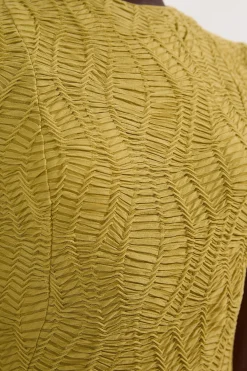 Robe Maxi Jersey Petite à Ourlet Asymétrique et Détails de Finition Manches Courtes Texturée