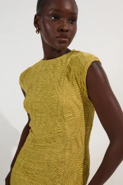Robe Maxi Jersey Petite à Ourlet Asymétrique et Détails de Finition Manches Courtes Texturée
