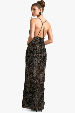 Robe maxi Leopard Devore avec bordure en dentelle
