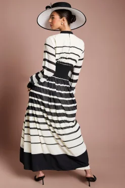 Robe Maxi Lisa Tan À Col Nœud Et Imprimé Rayé