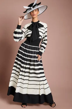 Robe Maxi Lisa Tan À Col Nœud Et Imprimé Rayé