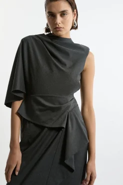 Robe maxi longue, ajustée, drapée et asymétrique