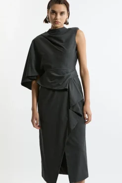 Robe maxi longue, ajustée, drapée et asymétrique