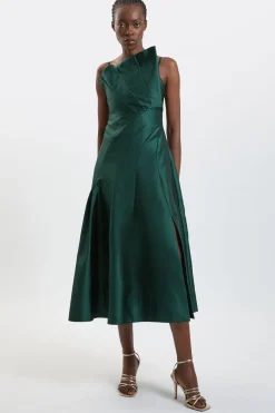 Robe Maxi Longue Asymétrique En Satin Structuré