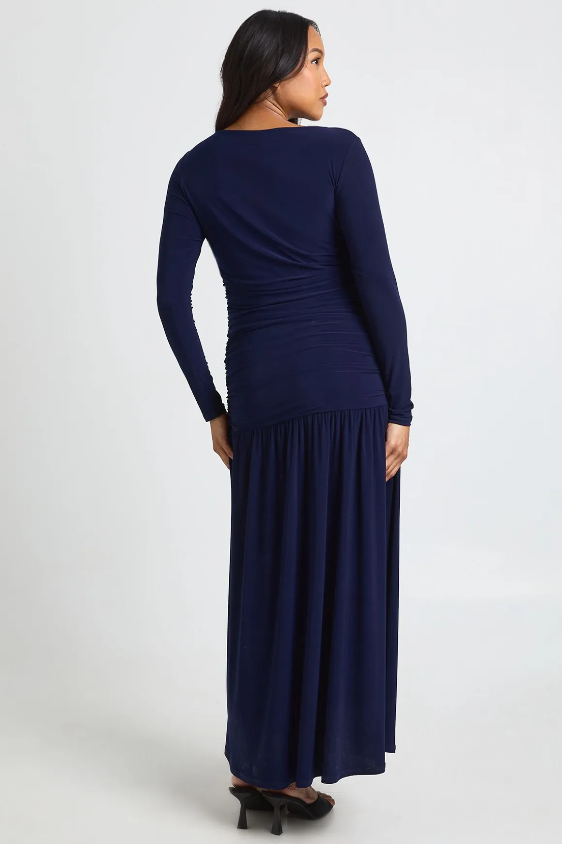 Robe Maxi Longue De Maternité À Manches Longues Froncée Douce