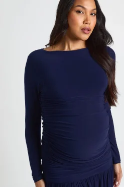Robe Maxi Longue De Maternité À Manches Longues Froncée Douce