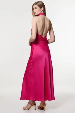 Robe maxi longue à encolure halter plissée et tissée
