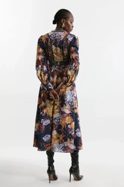 Robe maxi longue en dentelle tissée ornée de clous et de motifs floraux