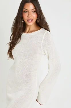 Robe Maxi Longue En Maille À Encolure Bardot Et Manches Longues