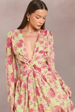Robe Maxi Longue En Mousseline À Imprimé Floral Et Décolleté Plongeant