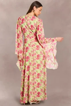 Robe Maxi Longue En Mousseline À Imprimé Floral Et Décolleté Plongeant