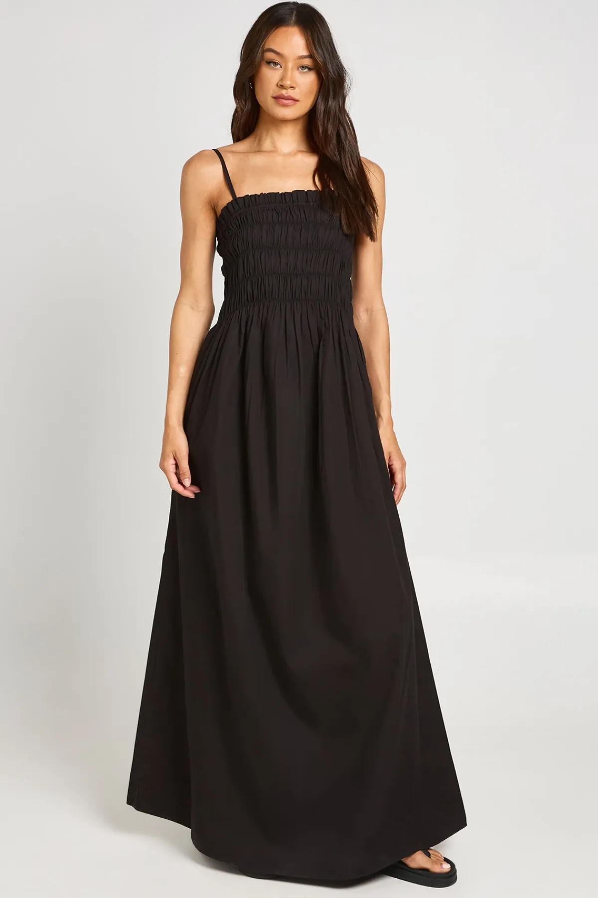 boohoo Robe Maxi Longue En Popeline De Coton À Corsage Froncé Pour Grandes Tailles<Femme Robes|Robes De Jour