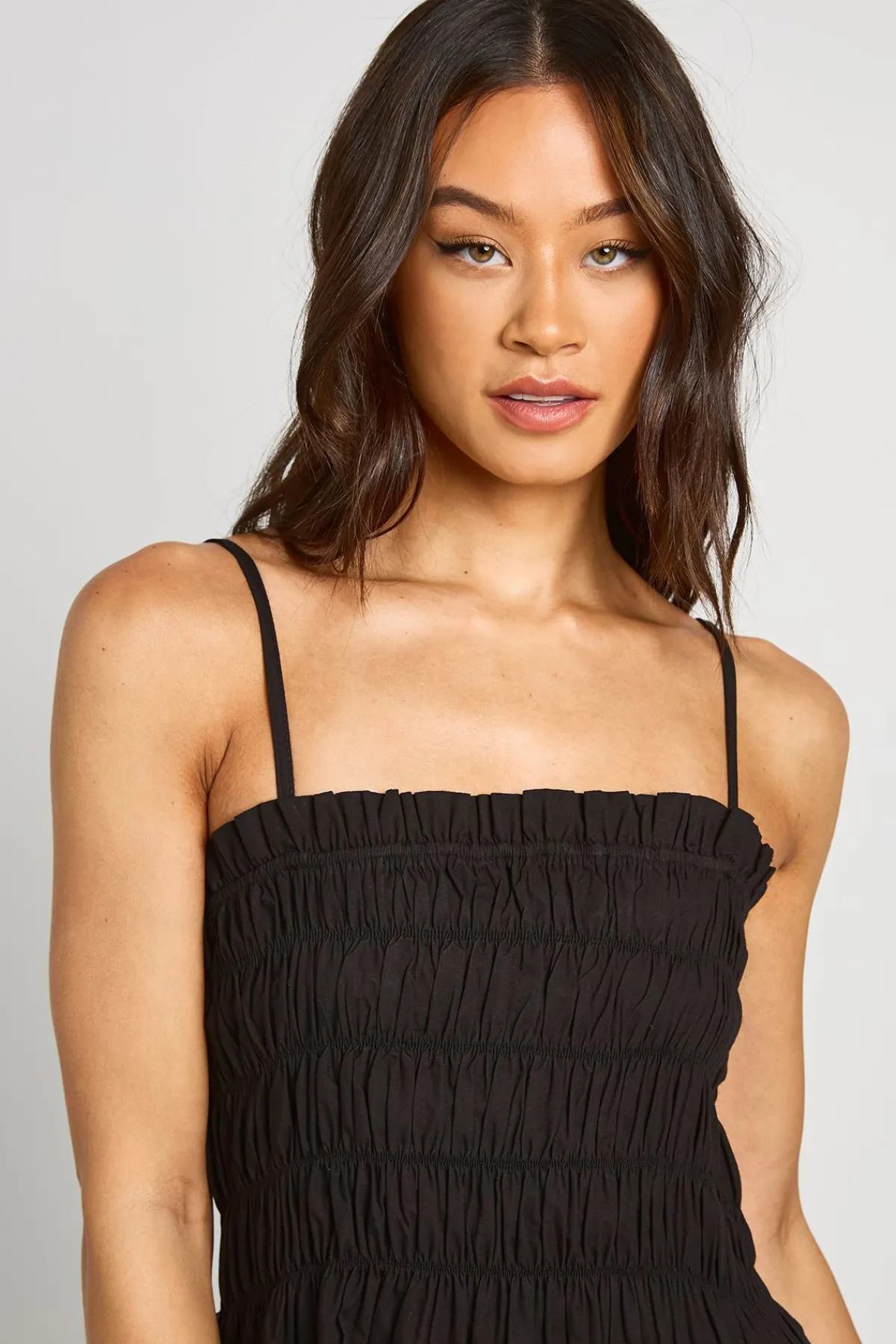 boohoo Robe Maxi Longue En Popeline De Coton À Corsage Froncé Pour Grandes Tailles<Femme Robes|Robes De Jour