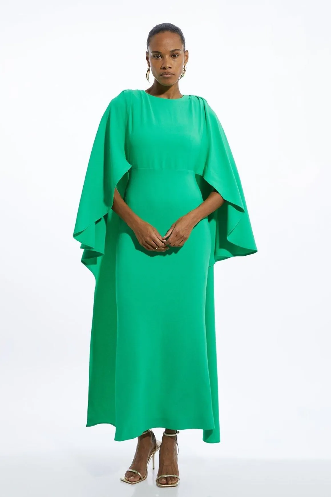 Robe maxi longue en viscose stretch compacte avec détails cape