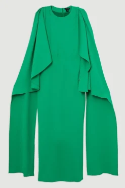 Robe maxi longue en viscose stretch compacte avec détails cape
