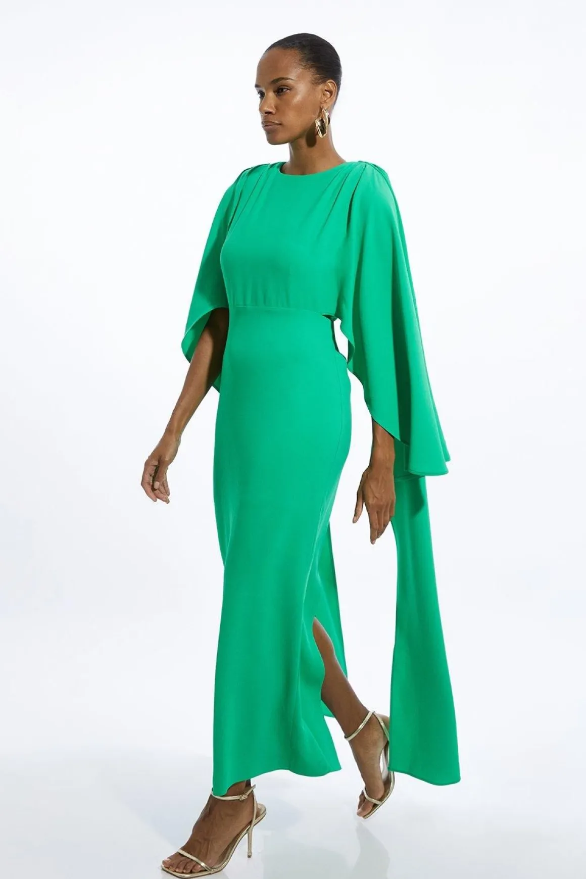 Robe maxi longue en viscose stretch compacte avec détails cape