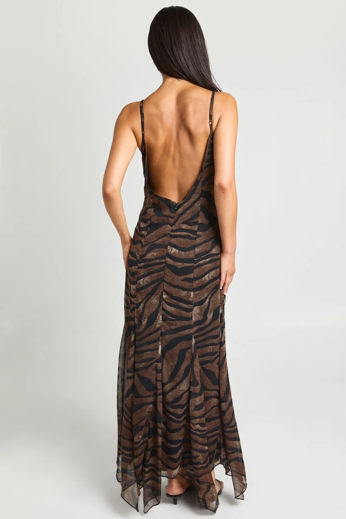 Robe Maxi Longue Imprimé Animal Tonal À Bretelles Fines
