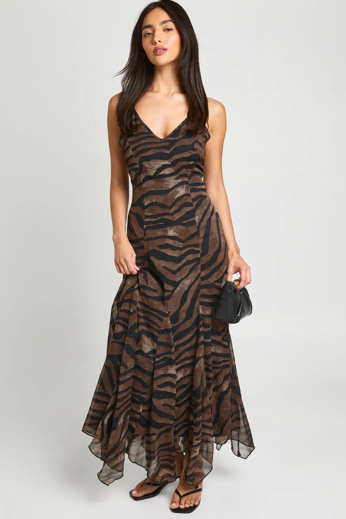 Robe Maxi Longue Imprimé Animal Tonal À Bretelles Fines