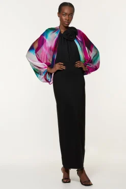 KarenMillen Robe Maxi Longue Imprimée Cady en Viscose avec Épaules Dévoilées et Dos Drapé en Georgette Viscose<Femme Toutes Les Robes|Robes Longues