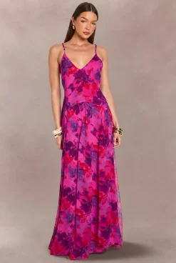 Robe Maxi Longue À Imprimé Floral Avec Bretelles Fines Et Décolleté Caraco