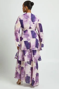 Robe Maxi Longue À Manches Longues En Mousseline À Volants Grande Taille