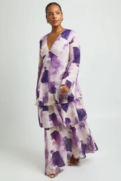 Robe Maxi Longue À Manches Longues En Mousseline À Volants Grande Taille