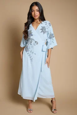 Robe Maxi Longue Ornée À Manches Kimono Traînantes Petite