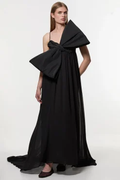 KarenMillen Robe maxi longue tissée en taffetas avec détail nœud<Femme Robes|Robes Longues