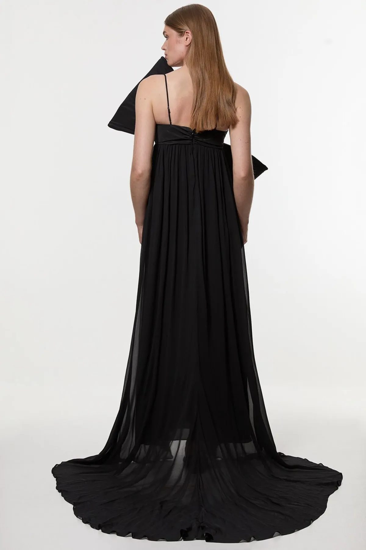 KarenMillen Robe maxi longue tissée en taffetas avec détail nœud<Femme Robes|Robes Longues
