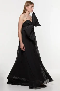 KarenMillen Robe maxi longue tissée en taffetas avec détail nœud<Femme Robes|Robes Longues