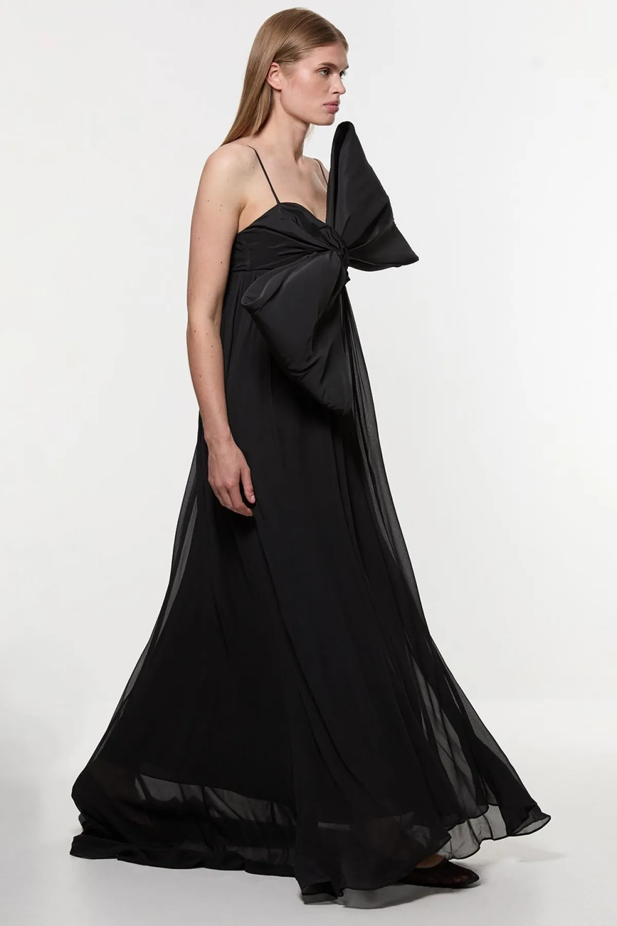 KarenMillen Robe maxi longue tissée en taffetas avec détail nœud<Femme Robes|Robes Longues