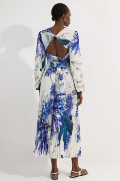 Robe maxi longue tissée à imprimé fleuri, manches ballon, plissée, effet froissé et découpes