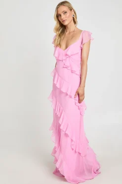 boohoo Robe Maxi Longue À Volants En Mousseline Pour Petite Taille<Femme Robes|Robes De Soirée