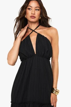 Robe Maxi Longue À Volants Étagés Avec Bretelles Texturées Froissées