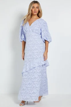 Robe Maxi Luxe Dp À Volants Avec Manches Bouffantes Et Devant Cache-cœur