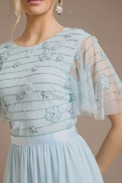 Robe Maxi À Manches Ajourées En Tulle Ornée De Fleurs Petite