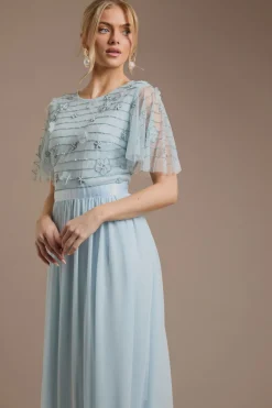 Robe Maxi À Manches Ajourées En Tulle Ornée De Fleurs Petite