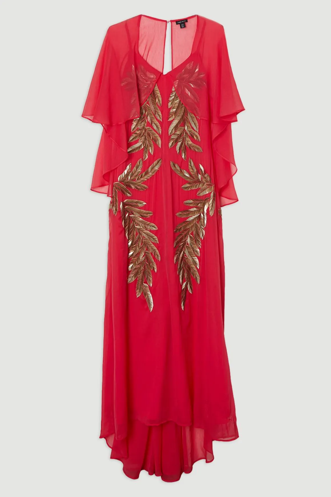 Robe maxi à manches cape tissée ornée de plumes