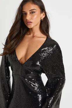 boohoo Robe maxi à manches d'ange en sequins<Femme Robes À Manches Longues|Robes