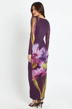 Robe maxi à manches longues avec détail noué