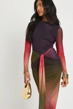 boohoo Robe maxi à manches longues avec détail de nœud<Femme Robes À Manches Longues|Robes